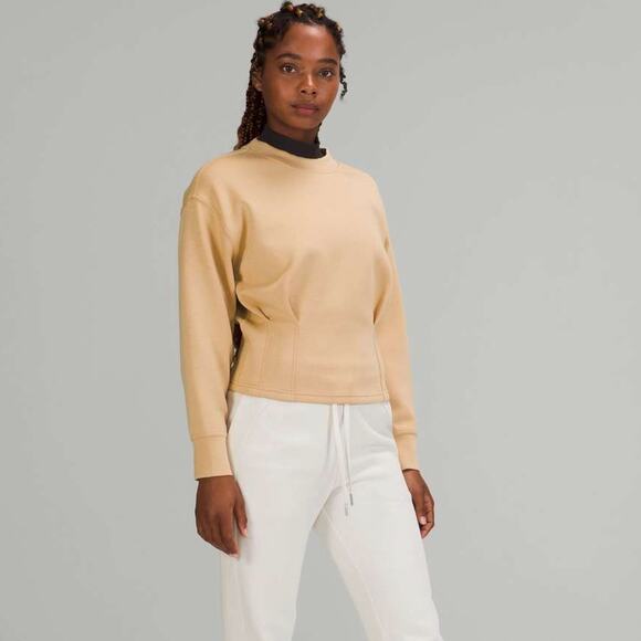 LULULEMON Gathered Waist Crew Pullover Sweatshirt Pecan Tan Sz 12 {MM17} - Picture 2 of 6